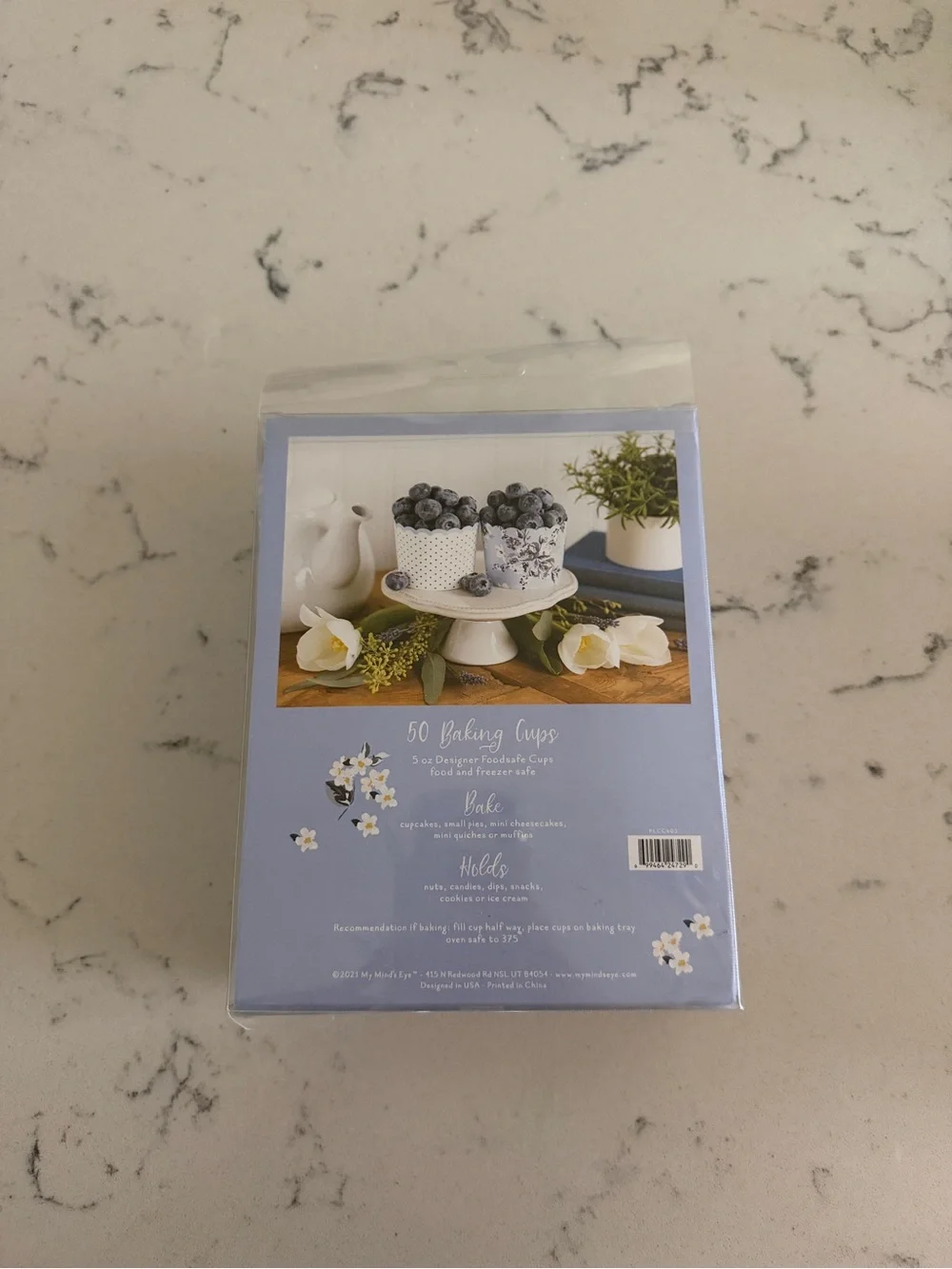 Blue floral baking cups scalloped NEW my mind's eye paper snack cups